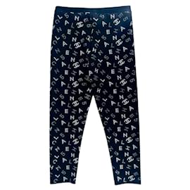 Chanel 20C Runway Black CC Logo Pants Leggings FR 42