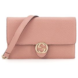 GUCCI - Borsa a tracolla wallet on chain Interlocking Gucci in pelle rosa grana