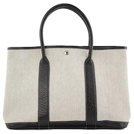HERMÈS - Borsa a Mano Garden Party Hermès in Tela Grigia e Pelle Nera