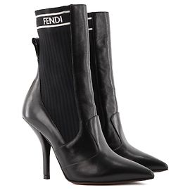 FENDI - Botas de cano curto Fendi em lona e couro preto (T38.5)