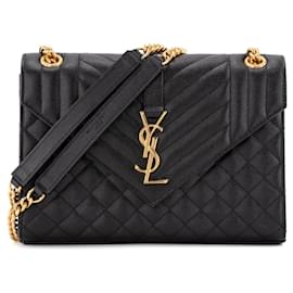 SAINT LAURENT - Borsa a tracolla Envelope medium Saint Laurent in pelle granulata nera