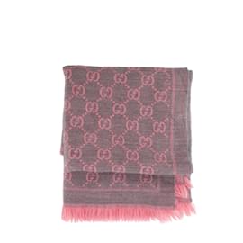 GUCCI - GG Gucci Schal aus grauer und rosa Wolle