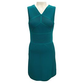 Ärmelloses, eng anliegendes, geripptes Strickkleid in Teal von Elie Saab