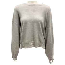 R13 Pullover cropped oversized in grigio chiaro rovinato