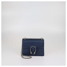 Borsa a spalla mini Dionysus in pelle blu navy con cristalli Gucci