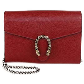 Portafoglio Gucci in pelle rossa con catena Dionysus in cristallo