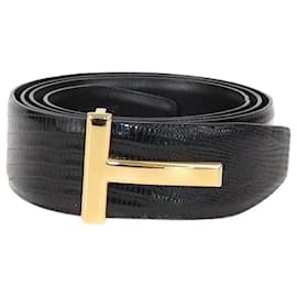 Tom Ford Gürtel T-Buckle aus schwarzem Leguan
