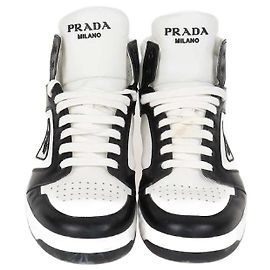 Prada Weiße/Schwarze Leder Avenue High Top Sneakers