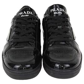 Prada Black Patent Leather Downtown Low Top Sneakers