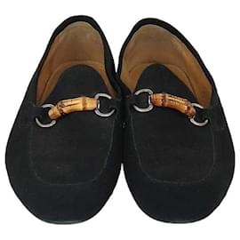 Mocassino in suede nero Horsebit in bambù Gucci