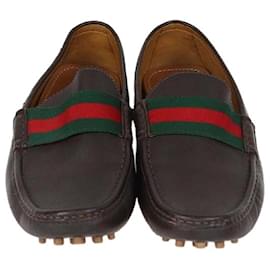 Mocassini Driver Web in pelle marrone scuro Gucci
