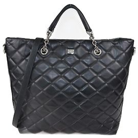Borsa shopping in pelle trapuntata nera Dolce & Gabbana con catena