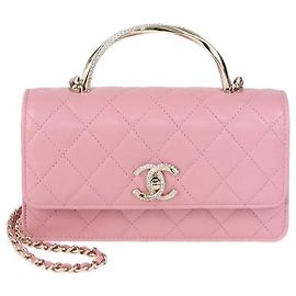 Chanel Pink Quilted Leather Crytal Flap Chain Clutch