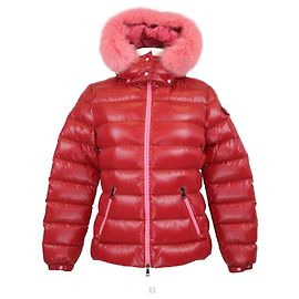 Moncler Red/Pink Nylon and Fur Puffer Hoodie Jacket