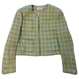 CHANEL grüne Wolljacke mit Hahnentrittmuster - Frühling Sommer 1996 - Chanel