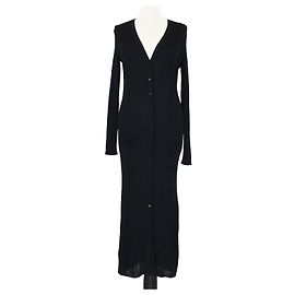Valentino Black Viscose Ribbed Knit Long Sleeve Maxi Dress