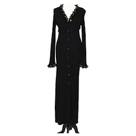 Abito maxi in maglia a coste in seta nera con paillettes e rifinitura in cristallo di Prada