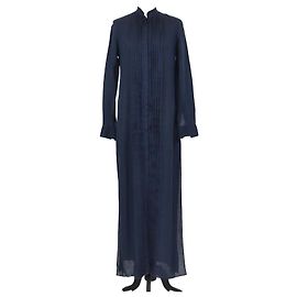 Autre Marque Maxikleid mit langen Ärmeln und königlichen Falten aus 100% Capri Leinen in Marineblau