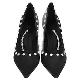 Décolleté Delphine 85 in satin nero con decorazioni in cristallo di Alexander Wang