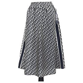 Falda midi de jacquard oblicuo azul marino Christian Dior
