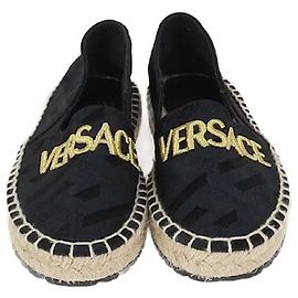 Autre Marque Espadrilles de lona preta com logo bordado para crianças Versace