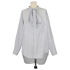 Camicia a maniche lunghe in cotone a righe bianche/neri con papillon Balenciaga