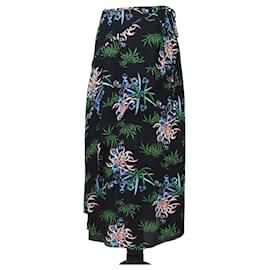 Falda midi de viscosa suave impresa Kenzo negra/multicolor con volantes