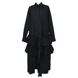 Vestido midi de algodão preto com babados em camadas Simone Rocha
