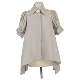 Haut à manches courtes bouffantes en lin beige Joslin - Autre Marque