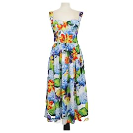 Ärmelloses Midikleid aus Baumwolle mit mehrfarbigem Blumenmuster von Dolce & Gabbana