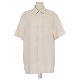 Chemise en lin à manches courtes à rayures corail orange Loro Piana