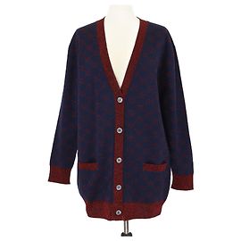 Gucci Cardigan aus Mischwolle in Marineblau/metallisch Rot mit Knöpfen vorne