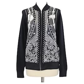 Langarm-Pullover mit Reißverschluss aus schwarzer Seidenmischung mit Zodiac-Astrologie-Druck von Hermes - Hermès