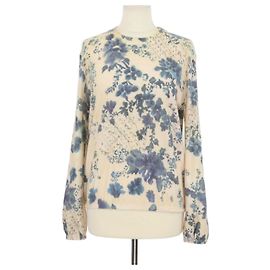 Pullover aus Cashmere-Seiden-Mischung in Creme/Blau mit floralem Druck Eyes Hill von Loro Piana