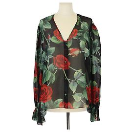 Blusa transparente de manga larga con estampado de rosa negra Dolce & Gabbana