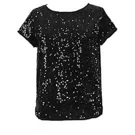 Zadig & Voltaire Top Preto com Mangas Curtas em Lantejoulas Trusty