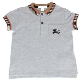 Autre Marque Polo de algodón piqué gris melange con detalles a rayas para niños Burberry