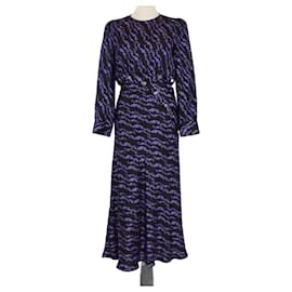 Midi-Kleid aus schwarzer/lila Seide mit Knopfdetails von Sandro