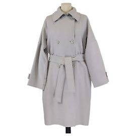 Trench coat grigio in misto lana doppiopetto con cintura Max Mara