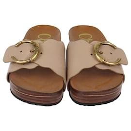 Sandali con piattaforma in pelle beige Lauren con fibbia Chloe - Chloé