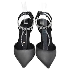 Pumps Delphine 105 in tessuto nero con cinturino logo Alexander Wang