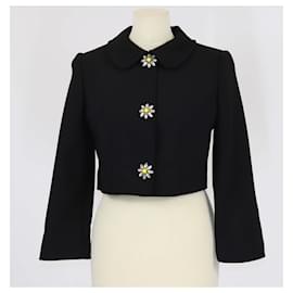 Schwarze Viskose Blazer mit Kristallverzierungen und Knöpfen von Dolce & Gabbana