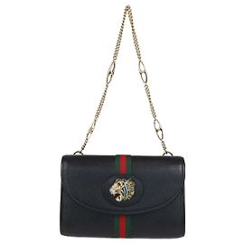 Borsa a spalla Gucci in pelle nera Small Web Rajah con catena