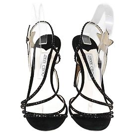 Sandali Lynn in suede nero con decorazioni in cristallo Jimmy Choo