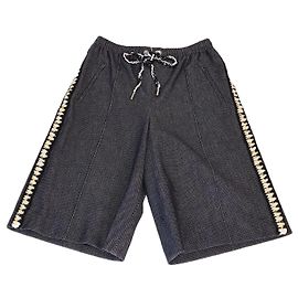 Shorts in cotone blu scuro con dettagli in perline e coulisse Chanel