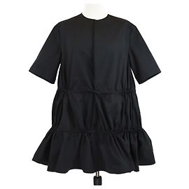 Alaïa Schwarzes Baumwollkleid mit Dreiviertelärmeln und gerafftem Kordelzug in der Taille