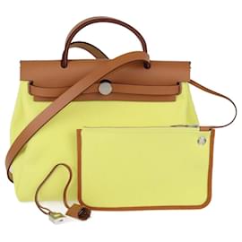 Hermès Borsa Hermes Lime/Natural Toile e Vache Hunter Herbag Zip 31