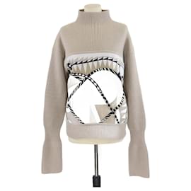 Beige Strickpullover aus Wolle und Seide von Hermès mit Figure Artistique Druck und langen Ärmeln