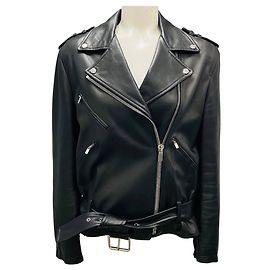 Schwarze Lammleder-Moto-Zip-Jacke aus der Michael Kors Kollektion