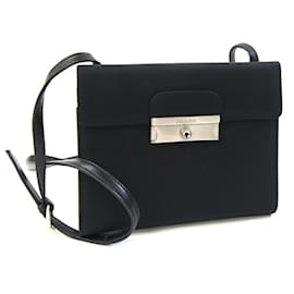 Borsa a spalla Pochette in nylon e pelle nera Prada
